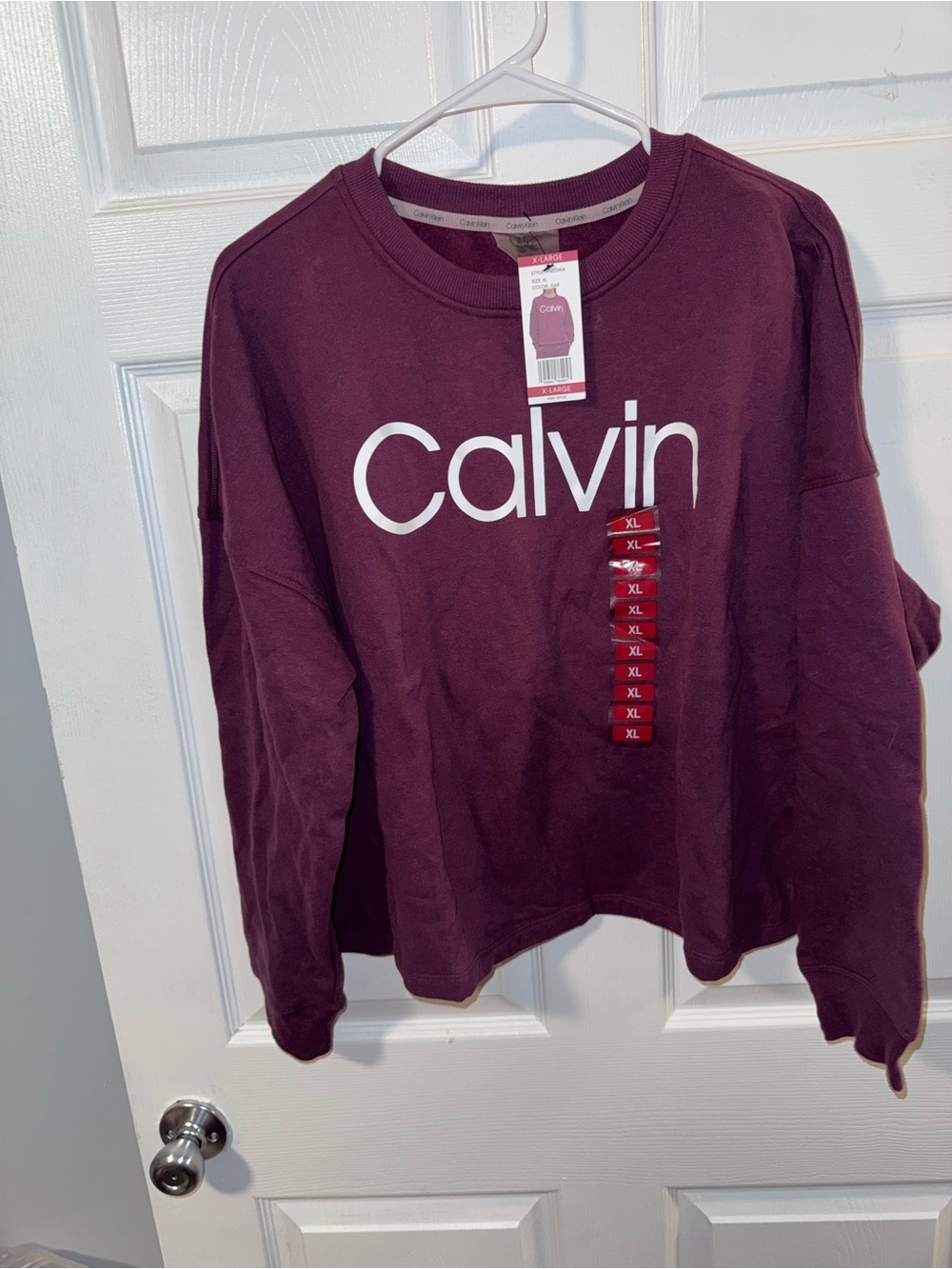 Calvin Klein Women's Crewneck Sweatshirt - Plum with White Logo